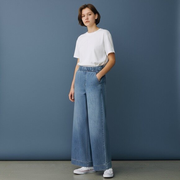 NWOT GAP High Rise Baggy Wide Leg Pull On Ultrasoft Denim Jeans Sz Medium Tall - Picture 4 of 15